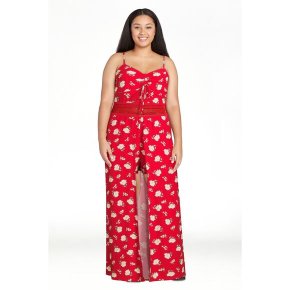 No Boundaries Juniors’ Size XXL (19) Red Floral Cami Walkthrough Maxi Romper - Picture 1 of 9